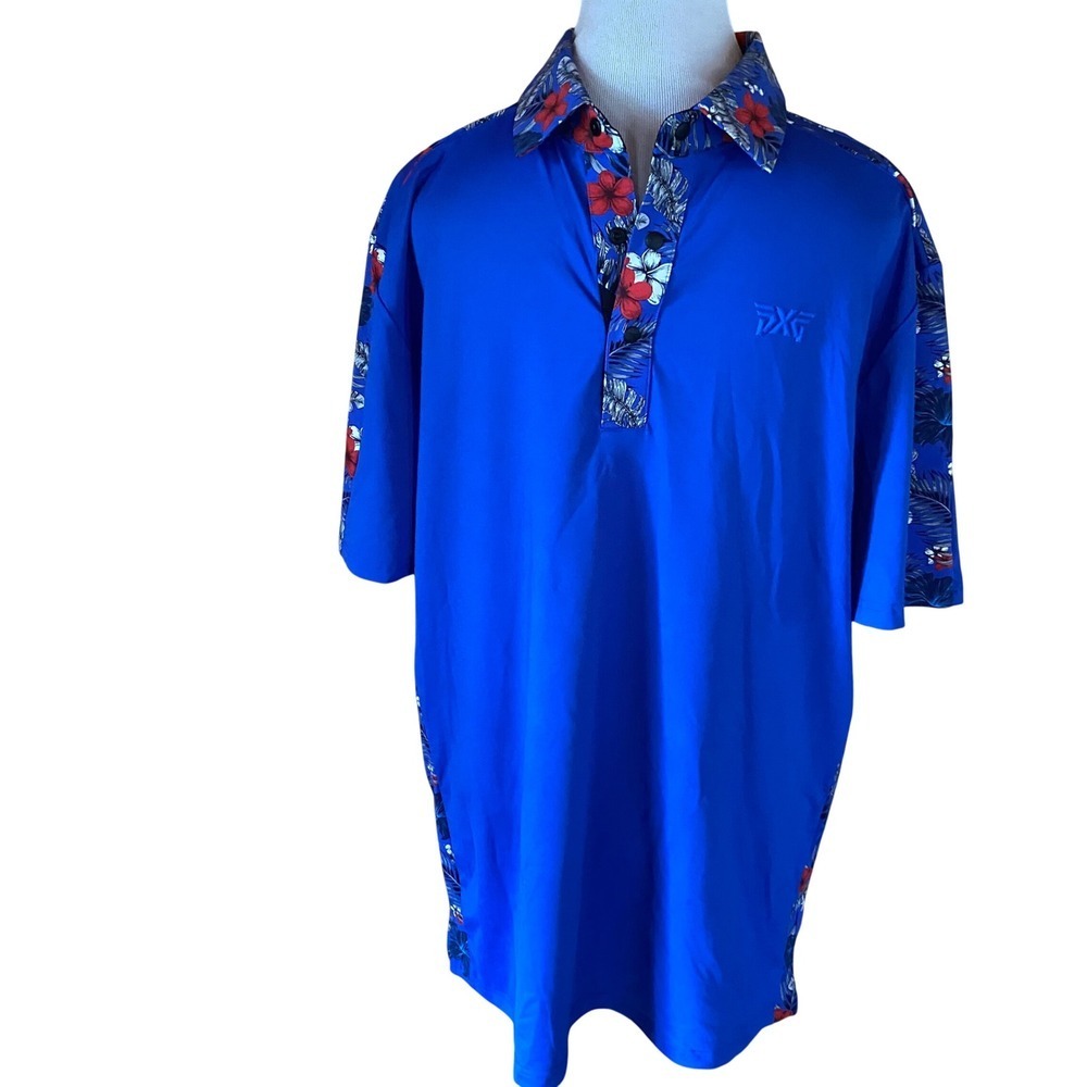 PXG Men's NWT Tropical Print Aloha Performance Golf Polo Blue Hawaiian New S